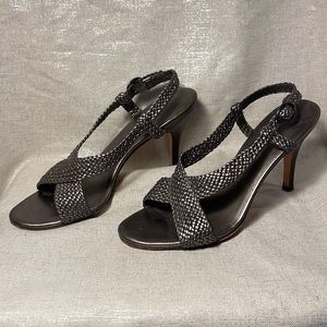 BANANA REPUBLIC WOVEN LEATHER CROSSOVER HIGH HEEL